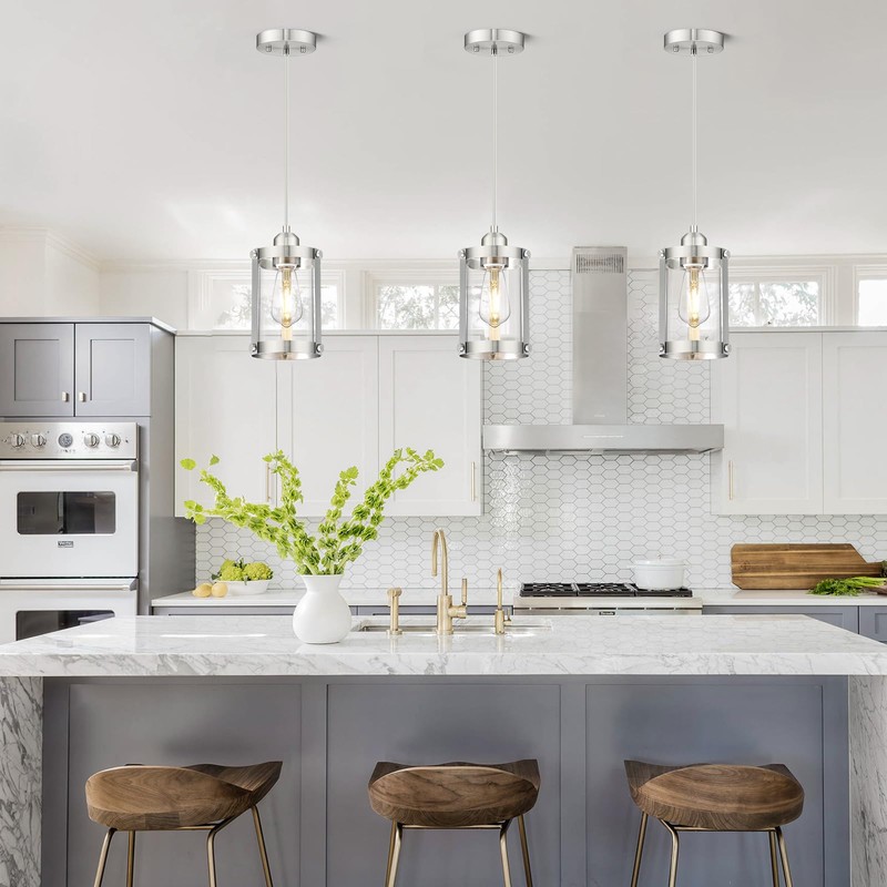 Osimir Brushed Nickel Pendant Lights Kitchen Island 3 Pack, Modern
