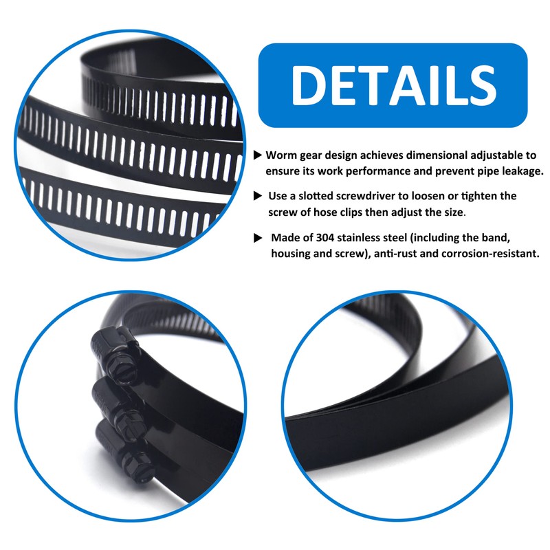 BESTYCHAO 2pcs 6 Inch Black Hose Clamp Stainless Steel Worm
