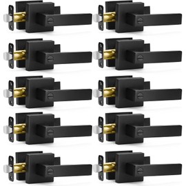 Sopoby 10 Pack Matte Black Door Handles Privacy Door Levers, Keyless Interior Door Knobs Square Door Levers Heavy Duty Door Locks for Bedroom Bathroom, Reversible Flat Levers