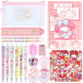 yumcute Cute Stationery Set Kawaii Stationery Set Includes Pencil Case, Pens Ruler Stickers Notebook Badge, Kawaii Stationery Back to School Gift for Kids Students School Supplies