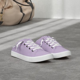 Obtaom Women Canvas Mules Memory Foam Clipper Fashion Sneakers Comfortable Slip-On Mule Backless Holiday Shoes（Purple，US8）