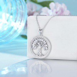 Tree of Life Necklace Birthstones S925 Sterling Silver pendant for Women Wife Mom Birthday Gifts for Her 4-UK