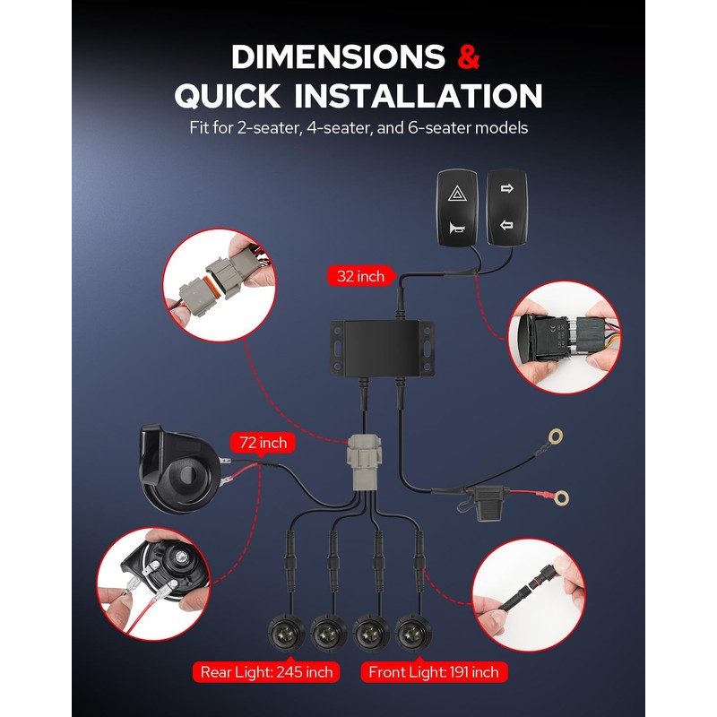 Benlari UTV Turn Signal Kit with Horn, ATV Turn Signal