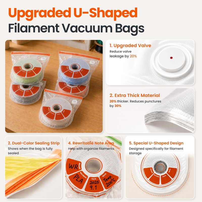 20 PCS U-Shaped 3D Filament Storage Bags Kit, 3D Printer