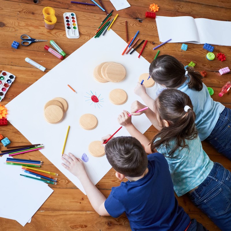 Dorhui 6Pcs Round Wooden Plaques, Unfinished Wood Plaque with Stand