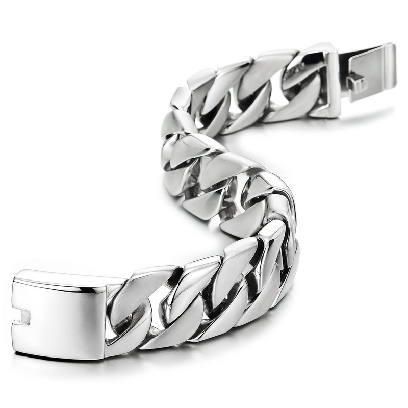 COOLSTEELANDBEYOND Large Masculine Style Stainless Steel Curb Chain Men's Bracelet,
