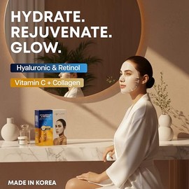 Clear Beauty Mascarilla facial hialurónica y retinol + vitamina C colágeno Duo – Hidratante, reafirmante y revitalizante para piel opaca o envejecida 