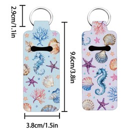 FREEBLOSS 2Pcs Chapstick Holder Keychain Lip Balm Holder Keychain Ocean Theme Lightweight Lipstick Sleeve Pouch with Starfish and Shell Pattern for Women Girls 1.5x3.8''