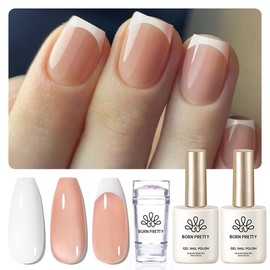 Born Pretty French Manicure Kit,Nail Stamper and 2Pcs Gel Nail Polish,Include Jelly Natural Pink White Colors for French Tip
