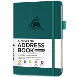 Clever Fox Address Book with alphabetic tabs - PU Leather Telephone and Address Book for Keeping Contacts Safe, Contact Organizer Journal, Medium Size (5.3″ x 7.7″) Hardcover, Dark Teal