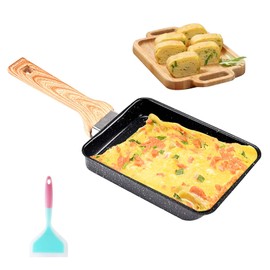 Yuragim Tamagoyaki Non-Stick Omlette Pan, Rectangular Japanese Pan with Removable Handle, Fried Egg Pan for Induction & Gas Stove, Home Kitchen Cookware, Cooking Accessories, 19 x 16 cm, Black