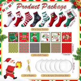 Blosssound 24 Pairs Christmas Fuzzy Socks for Girls Women Christmas Ball Socks DIY Gift Winter Warm Slipper Soft Fluffy Socks with Gift Boxes and Tags Xmas Holiday Winter Gifts Party Supplies