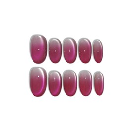 TENPAL Press On Nails 10 Pcs with Tools Kit,Handmade Peach Tea Rose Gradient Cat Eye False Nails,Short Oval Icy Jelly Minimalist Glow Glue on Nails,Reusable Fake Nails for Bridal Shower Vacation(M)