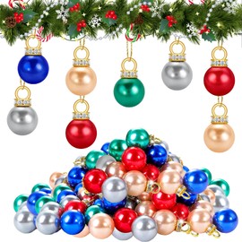 Mini Christmas Tree Baubles, 80 Pieces Mini Christmas Baubles Set, Small Colourful, Comes with a 5 m Long Gold Wire, Suitable for Christmas Tree Decorations and DIY Ideas