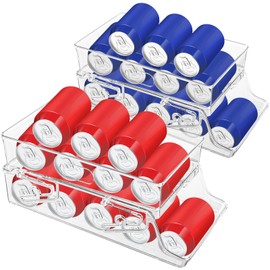 2 PCS Soda Can Organizer for Refrigerator & Pantry, Double Space Saving Auto-Rolling Stacking Can Dispenser, Fits Skinny/Standard/Tall Cans, Clear Fridge Can Holder Storage for Kitchen, Office