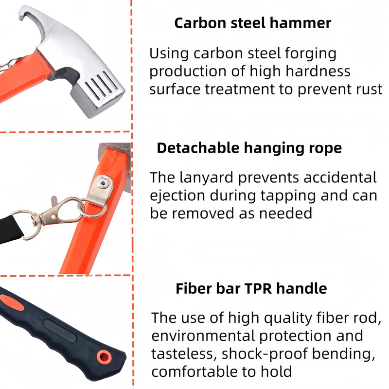 Camping Hammer Camping Mallet Tent Peg Puller, 12" high Carbon
