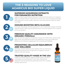 Agaricus Bio Super Liquid, Organic Blazei Mushroom Extract Tincture, Fruiting Body Beta-Glucan Drops for Natural Killer Cell Activity, Liquid Mushroom Supplement for Liver and Immune Support, 30 ml