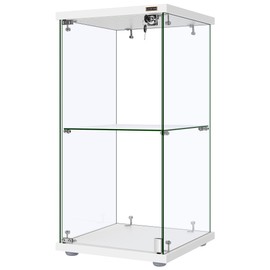 VIVOHOME 2 Layers 15.7''W x 15.7''D x 31.9''H Glass Display Cabinet Showcase Countertop with Lock, 4mm Tempered Glass 25mm MDF Base