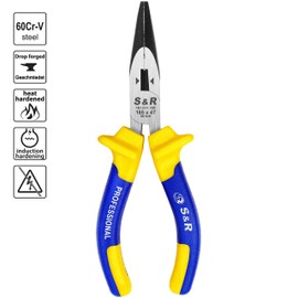 S&R Long Nose Pliers (Radio Pliers) with a Cutting Edge 165 mm, 2-Component Non-Slip Handles