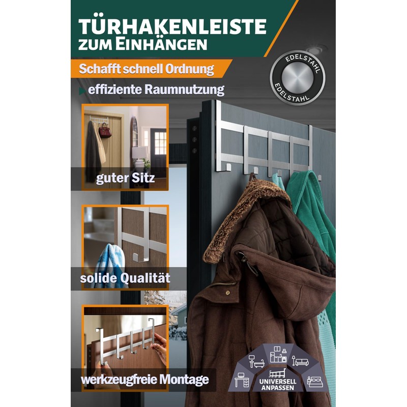 Menz Door Coat Rack for Hanging - Stainless Steel Door