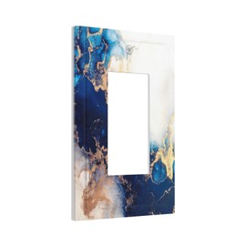Art Marble Abstract 1 Gang Light Switch Cover Single Rocker Wall Plate Receptacle GFCI Blue And Gold Fluid Decorative Faceplate Standard Size for Bathroom Bedroom Home Decor