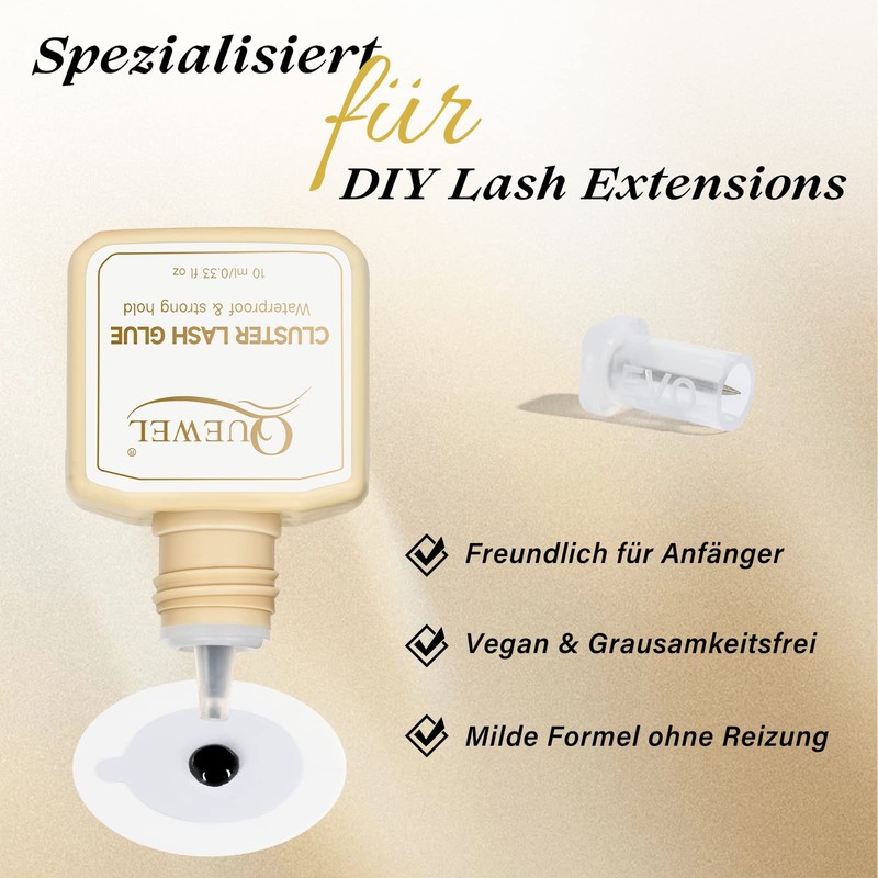 QUEWEL Eyelash Cluster Glue 10 ml, Black Cluster Lashes Glue