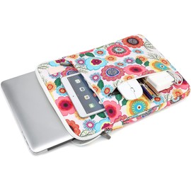 SANFAN 360° Laptop Sleeve Case with 3 Pockets Sleeve for MacBook Pro 14" 14.4" (Flowers)
