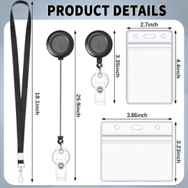 3 Set Lanyards for ID Badges Holder Retractable Badge Reel Clip with Clear Waterproof Cruise Ship ID Cards Holders