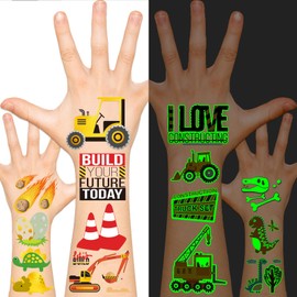 EMOME Temporary Tattoo - Glow + Metallic Glitter Style Tattoos for Kids Party Supplies, Temp Tattoos Sticker for Boys Girls, Birthday Party Favor Decorations Accessories (Boy)