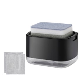 SPERO SPERA Kitchen Dish Soap Dispenser with Sponge Holder, 5-in-1 Countertop Soap Pump Dispenser, Soap Dispenser for Kitchen Sink with 3-Packs Wire Dishwashing Rag