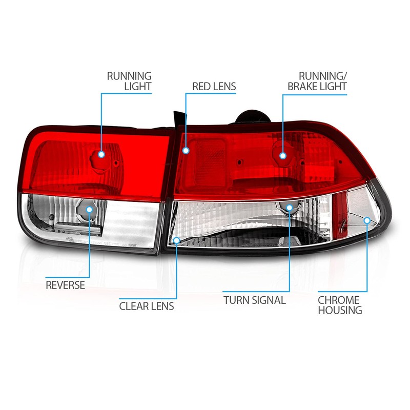 AmeriLite For 1996-2000 Honda Civic Coupe Crystal Clear Red Replacement