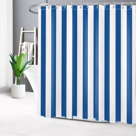 LB Blue and White Striped Fabric Shower Curtain for Bathroom with 12 Hooks, Vertical Stripe Geometric Shower Curtains for Bathroom, Modern Farmhouse Chic Style Bathroom Shower Curtains, 72x72 Inch
