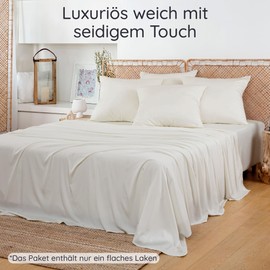 Elfenbein Bettlaken ohne Gummizug aus Bambus | Kühlende 180x290 cm Bambus Bettwäsche | Allergiker Bettwäsche | Angenehme Bettwäsche Kühlend | Betttuch ohne Gummi | Beige Bettlaken | Bambaw