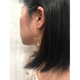 Abstract Face Earrings For Women, Birthday Christmas Gift, 1 pair (Gold)