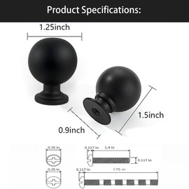 10 Pack Matte Black Cabinet Knobs Small Ball Kitchen Cabinet Hardware Drawer Knobs Pulls KnobScrews for Dresser Vanity Cupboards