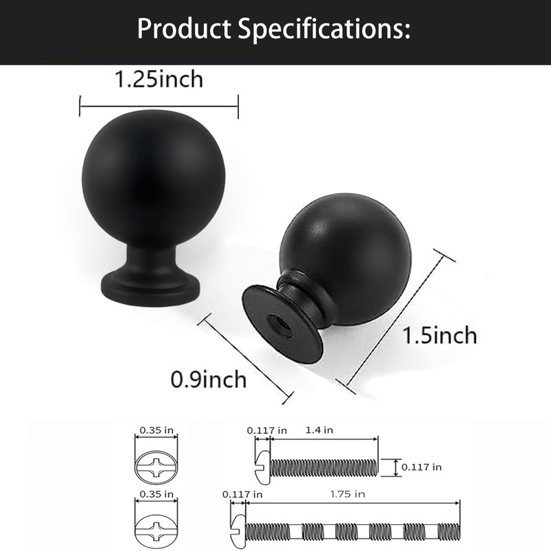 10 Pack Matte Black Cabinet Knobs Small Ball Kitchen Cabinet