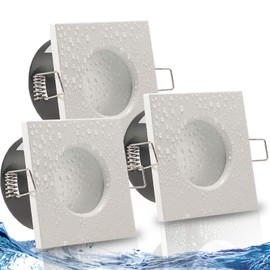 trendlights24 Aqua Base IP65 Bathroom LED Recessed Spotlight 230 V White Square 3 Levels Dimmable Ultra Flat 50 mm Set of 3 5 W Warm White Recessed Spotlights for Wet Rooms