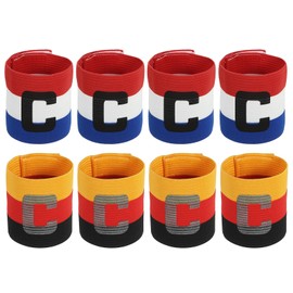 MECCANIXITY Soccer Captain Armband, Captain Arm Bands for Soccer Elastic Captain C Arm Band Sports Captain Armbands for Football Team Training Youth & Adult Black Orange/Blue Red, Pack of 8