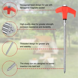 LATTHANT 20 Pcs Tent Stakes Heavy Duty, 8 in Ground Anchors Screw in, Grow in the Dark Screw in Tent Stakes, Camping Stakes with Storage Box, Threaded Tent Spikes with Hex Head Driver and Stake Puller