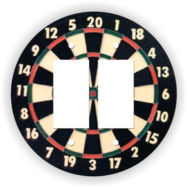 Island Gifting - Dart Board Design - Round Double GFI Rocker Switch Plate Cover, Decorative Wall Plate, Modern Dual GFCI Outlet Cover for Home Decor