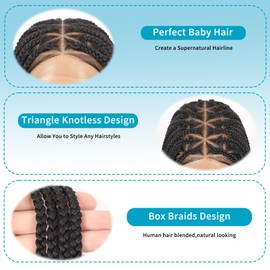 Esnccur 360° HD Full Lace Braided Wigs for Women Triangle Knotless Braided Wigs with Baby Hair Box Braid Wig Human Hair Blended Long Black Lace Front Braids Wig 36 inch
