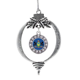 Inspired Silver - Pennsylvania Flag Silver Christmas Ornament - Circle Charm Christmas Tree Ornament with Cubic Zirconia - Holiday Hanging Decoration
