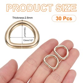 sourcing map 30 Pcs Metal D Rings Buckle 3/4" ID 3.8mm Thickness Heavy Duty Opening D-Rings Clips Hooks for Crafts Hardware Bags Keyrings Straps Belts DIY Accessories, Light Gold