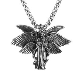 HZMAN Guardian Angel Necklace for Women Stainless Steel Classic Seraph Angle Wing Prayer Amulet Pendant Jewelry Gift, Stainless Steel, No Gemstone
