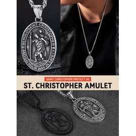 FaithHeart Catholic Necklaces Saint Christopher Jewellery for Women, Stainless Steel St.Christopher Oval Pendant Traveller Car Drivers Accessories Birthday Gifts