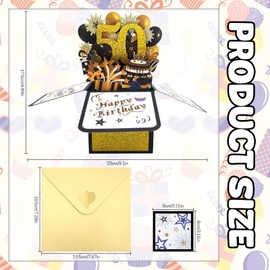 PAITOK 3D-Geburtstagskarte, Pop-Up-Geburtstagskarten, Geburtstagsgeschenke, Happy Birthday-Karte, Grußkarten mit Umschlag für Jungen, Mädchen, Männer, Frauen (Schwarz und Gold, 50. Geburtstag)