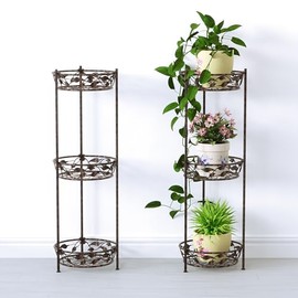 FSJianYi 3-Tier Metal Plant Stand, Handmade Craft Basket Indoor Outdoor Flower Shelf, Corner Rack for Patio Garden, Artistic Decor Piece 1 Pc