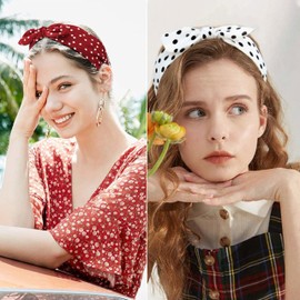 Pack of 2 Wide Headband Women with Polka Dots - French Headband Rabbit Ears Hair Bands Fabric Non-Slip Headgear Elastic Twist Headband Accessories for Women Girls (Red White)