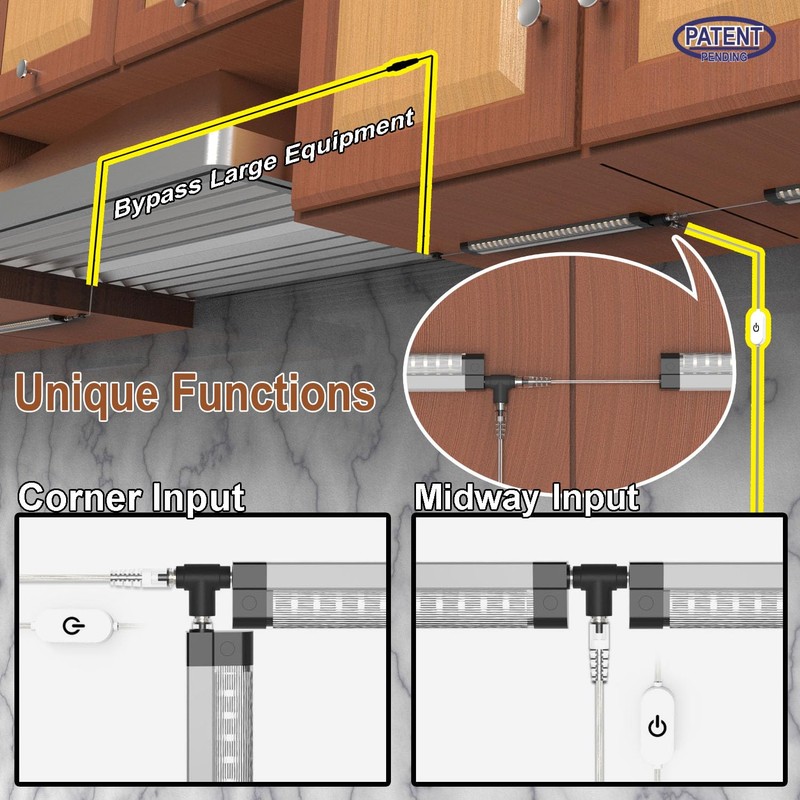 EBD LED Under Cabinet Lights Hardwired Built-in Adjustable Cable 6