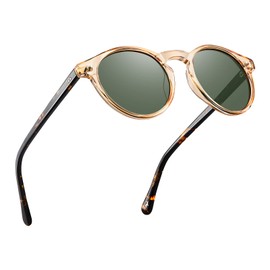 CARFIA Round Acetate Mens Sunglasses Polarized UV Protection Classic Retro Sun Glasses CA5289L